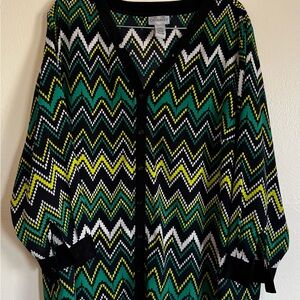 Catherines Zigzag Button-Front Top in Black, Green & Yellow